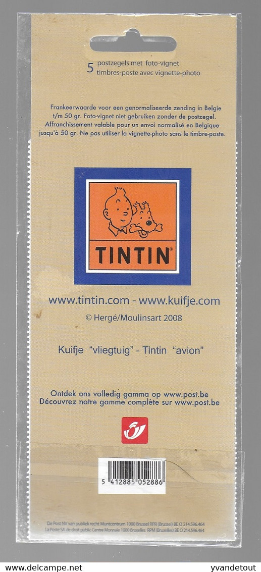 Duostamp. Timbres Tintin "avion". Hergé. Moulinsart 2008 - Collezioni