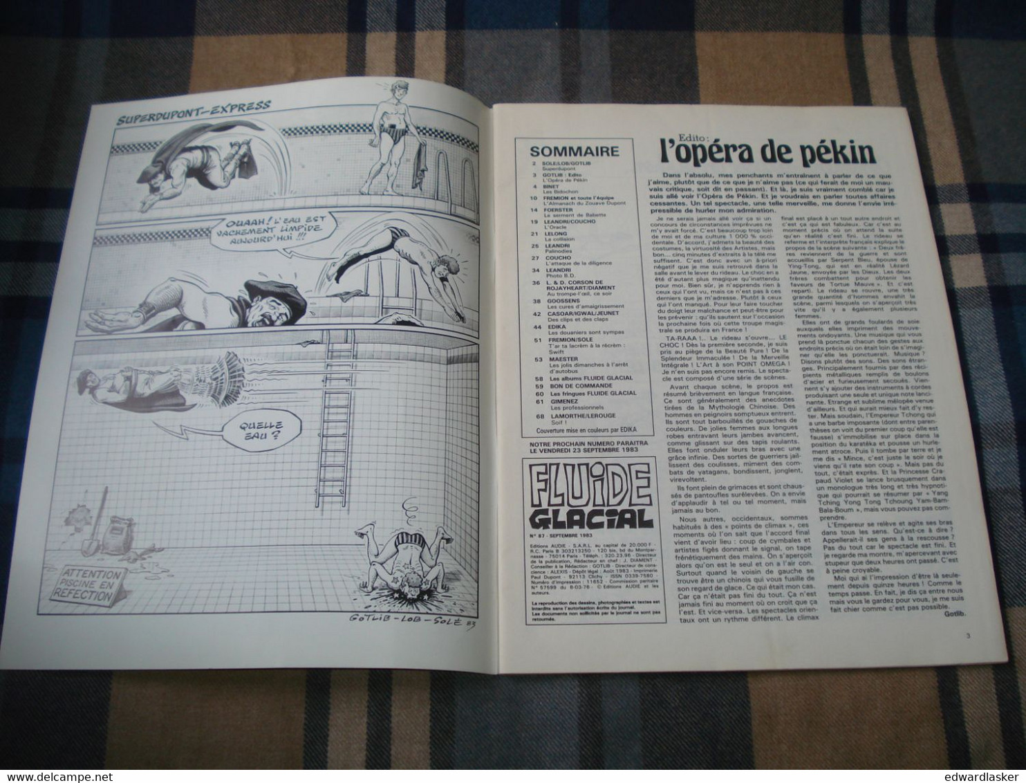 FLUIDE GLACIAL N°87 - Septembre 1983 - Couverture GOTLIB - Bidochons, Carmen Cru, Etc - Fluide Glacial