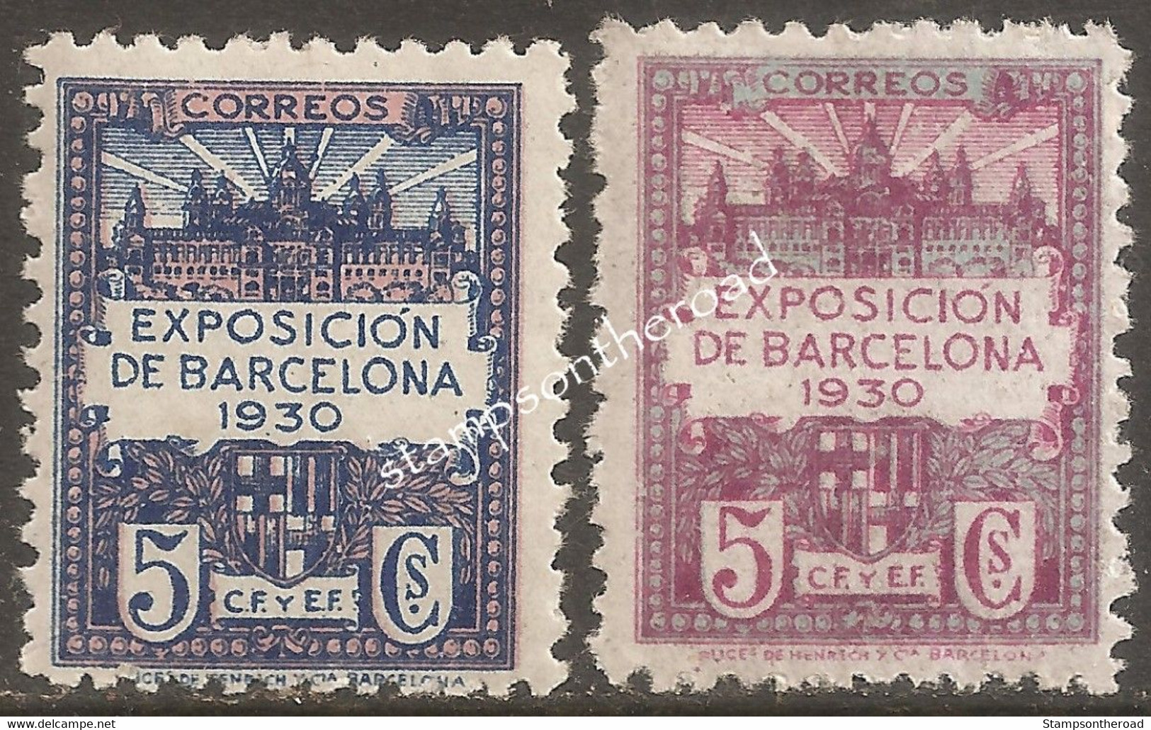 SB7-8L - Barcellona 1930 "EXPOSICION DE BARCELONA" Serie Completa Di Francobolli Nuovi Con Traccia Di Linguella - Barcelona