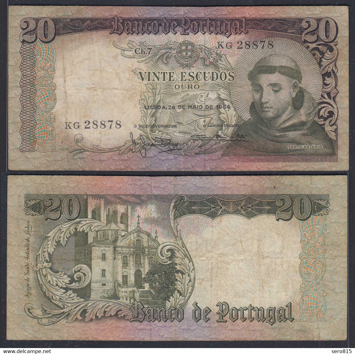 Portugal - 20 Escudos Banknote 1964 Pick 167 F (4)    (27758 - Portugal