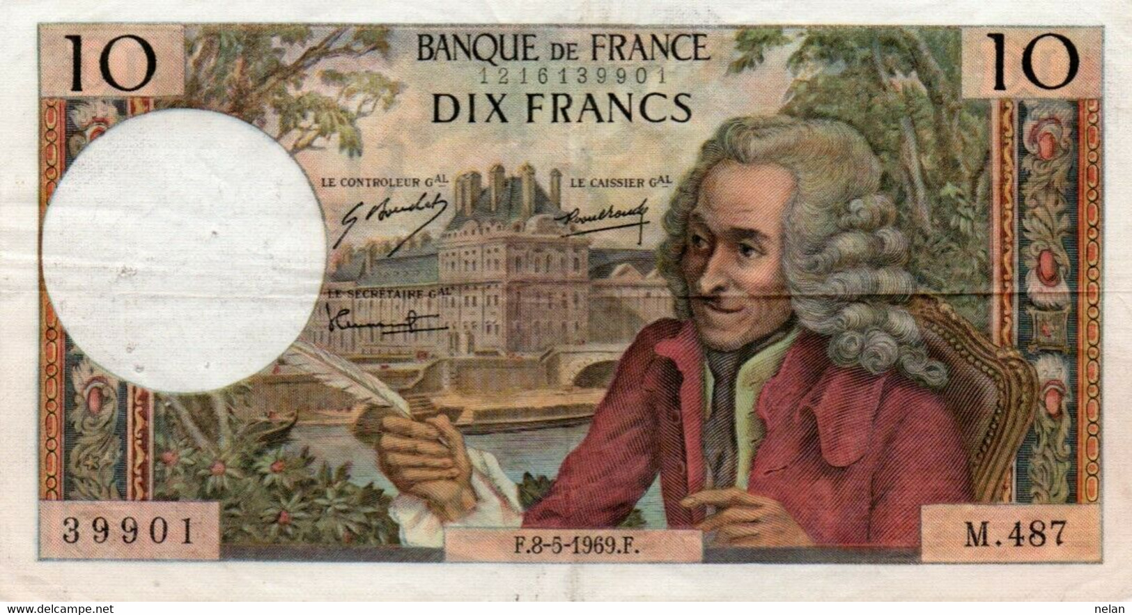 FRANCIA-10 FRANCS 1969 VF++ P-147c2 - 10 F 1963-1973 ''Voltaire''