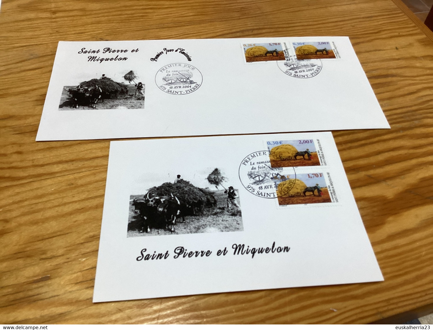 Carte Et Enveloppe 1er Jour Saint-pierre Et Miquelon Le Ramassage Du Foin 2001 - Used Stamps