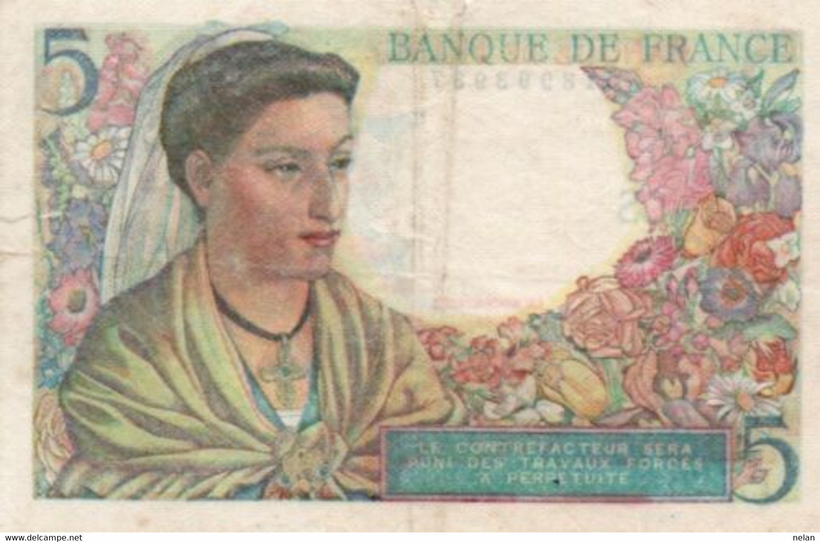 FRANCIA 5 FRANCS 1945 P-98a1 VF++ - 5 F 1943-1947 ''Berger''