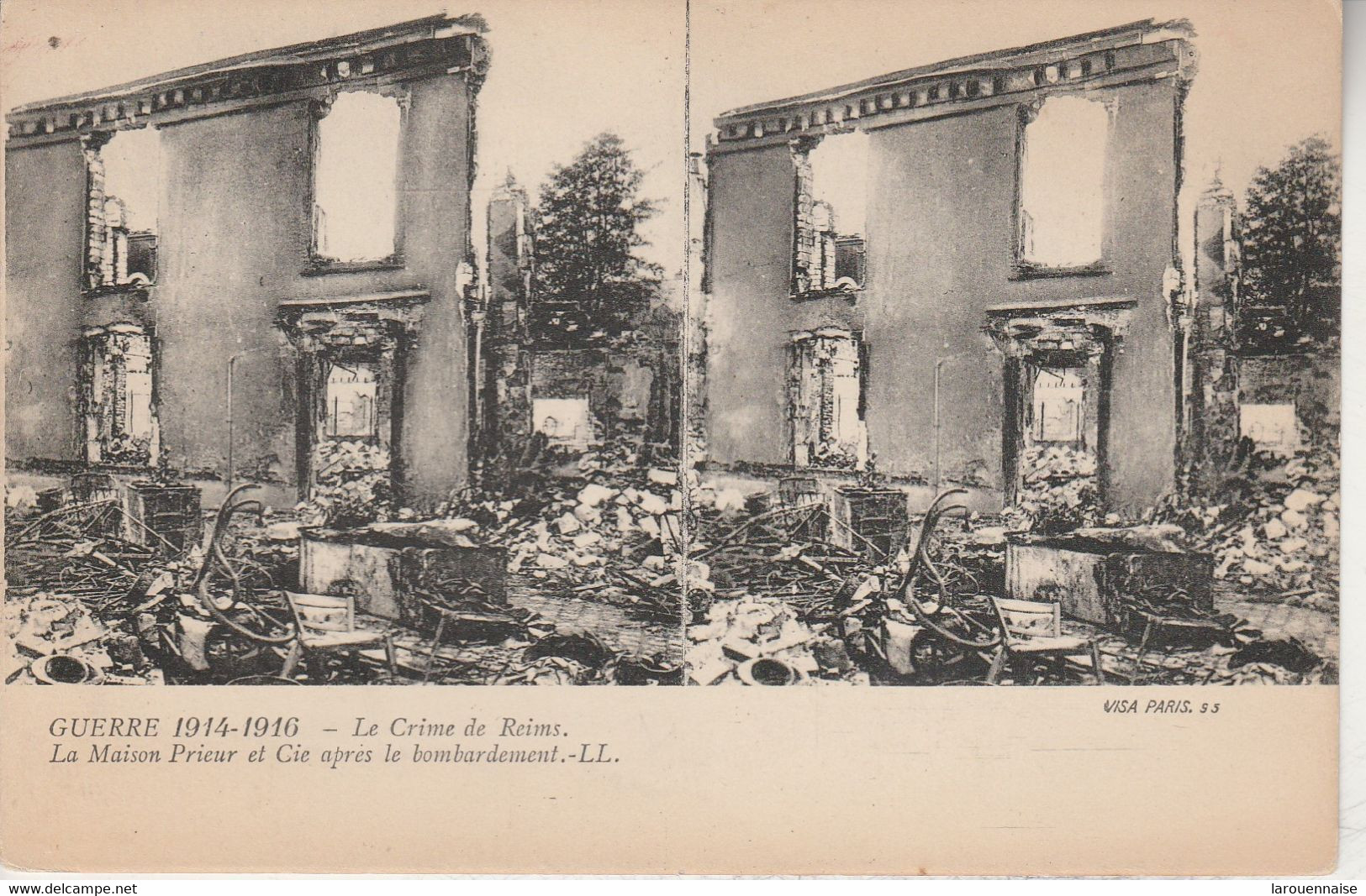 Vue Stéréoscopique - Guerre 1914-1916 - Le Crime De Reims. La Maison Prieur Et Cie Après Le Bombardement - Cartes Stéréoscopiques