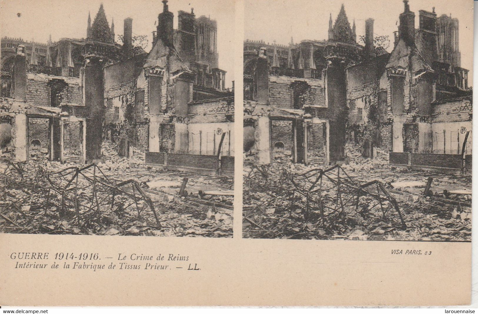 Vue Stéréoscopique - Guerre 1914-1916 - Le Crime De Reims. Intérieur De La Fabrique De Tissus Prieur - Cartes Stéréoscopiques