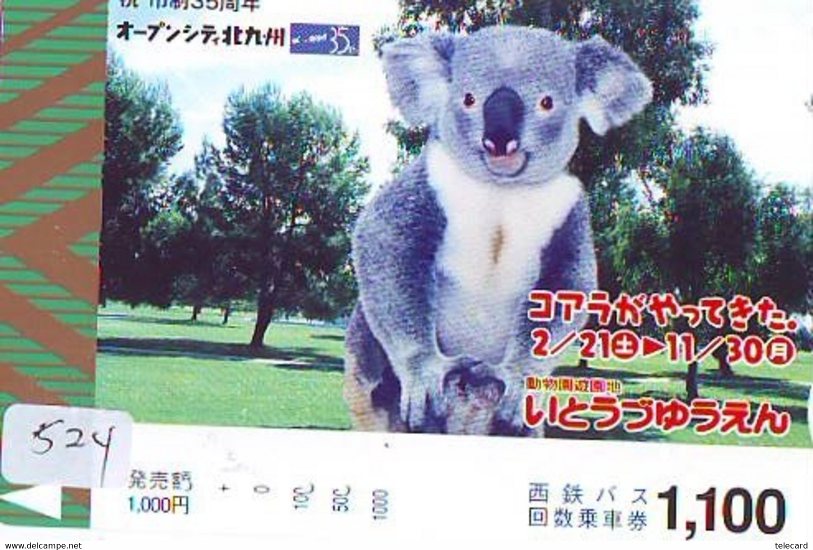 Telecarte Japon * KOALA * BEAR * Koalabär (524) * PHONECARD JAPAN ANIMAL * TIER TELEFONKARTE - Jungle
