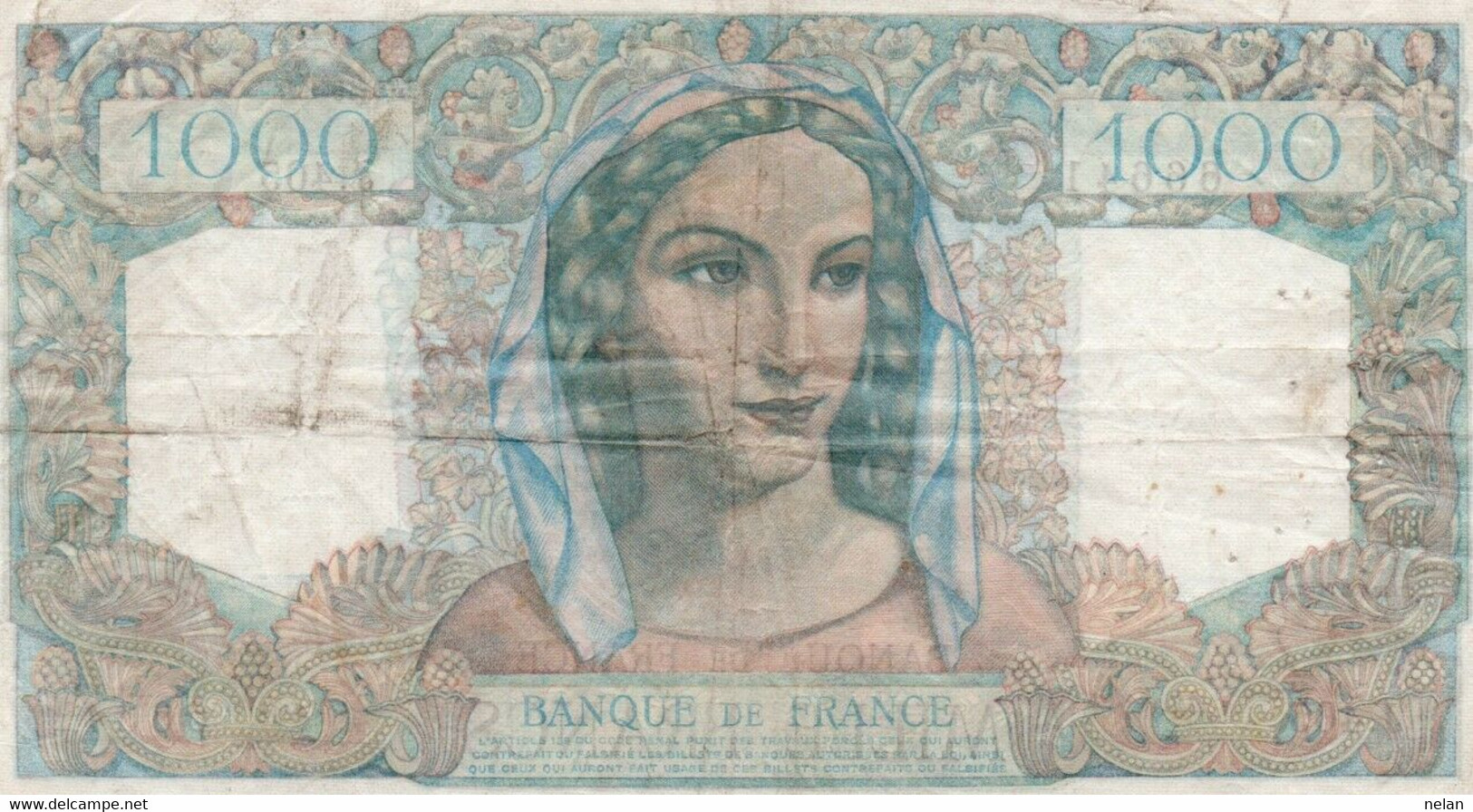 FRANCE 1000  FRANCS 1948   VG+   P-130b2   SERIE 66641 J - 1 000 F 1945-1950 ''Minerve Et Hercule''