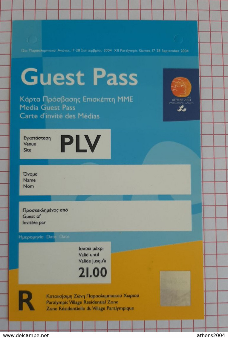 Athens 2004 Olympic Games - Accreditation (Media Guest Pass) PLV - Apparel, Souvenirs & Other