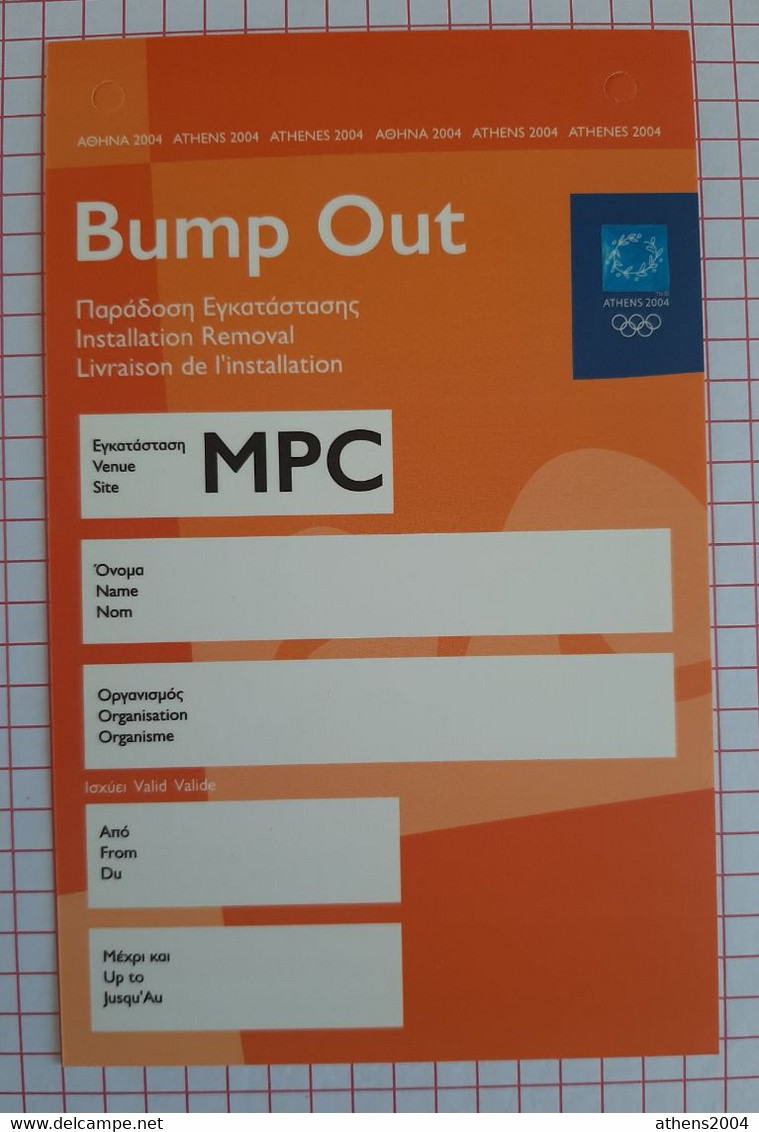 Athens 2004 Olympic Games - Accreditation (Bump Out) MPC - Habillement, Souvenirs & Autres