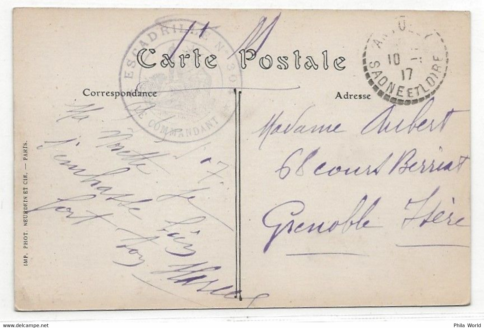 WW1 1917 AERONAUTIQUE AVIATION MILITAIRE Franchise ANTULLY AUTUN Saone & Loire Cachet Déesse Assise ESCADRILLE 304 - Guerre De 1914-18