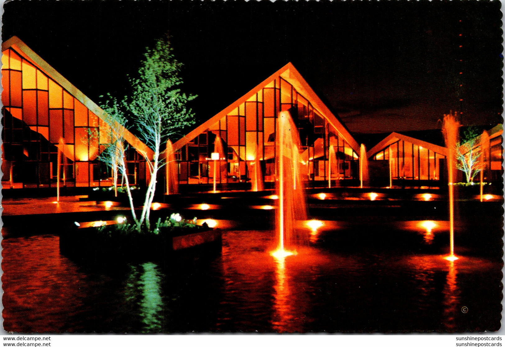 Oklahoma Oklahoma City National Cowboy Hall Of Fame Garden Pool And Fountains At Night - Oklahoma City