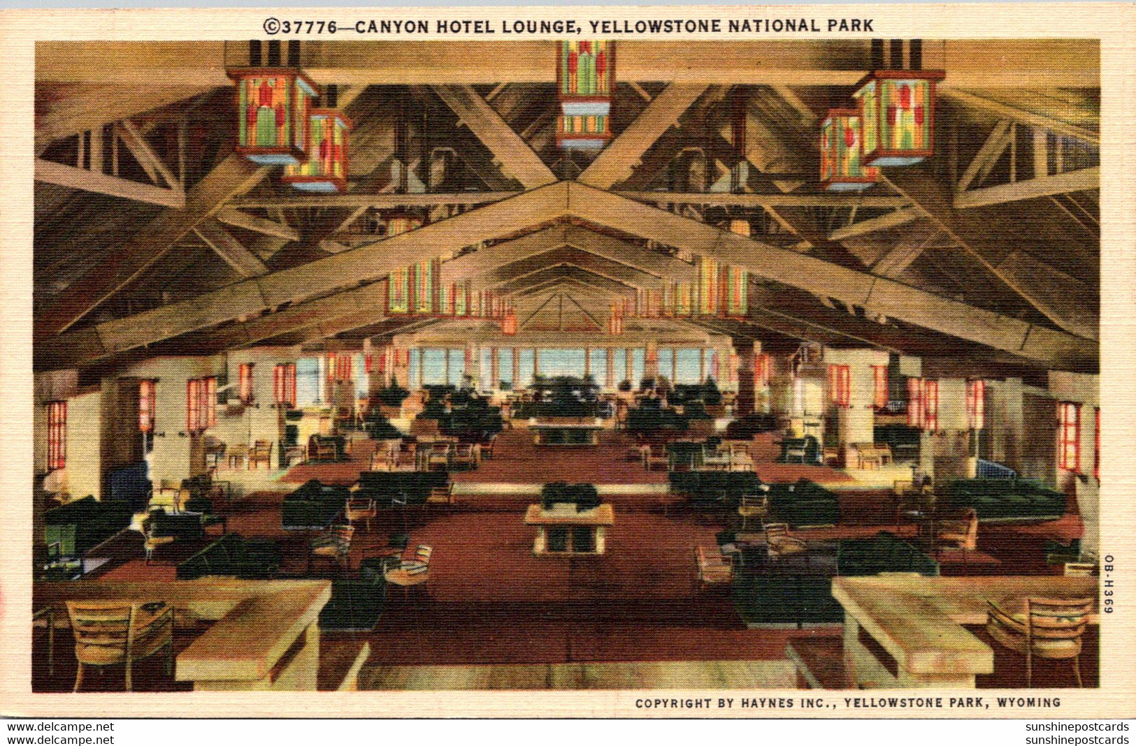 Wyoming Yellowstone National Park Canyon Hotel Lounge Curteich - Yellowstone