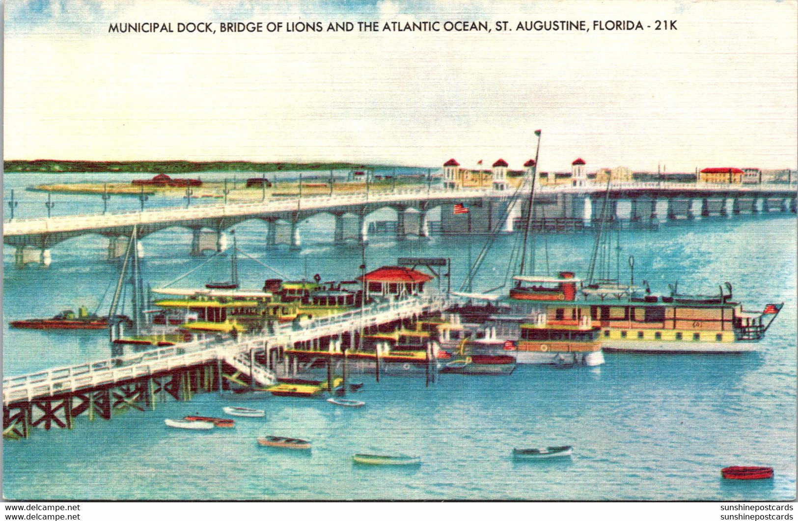 Florida St Augustine Municipal Dock Bridge Of Lions And Atlantic Ocean - St Augustine