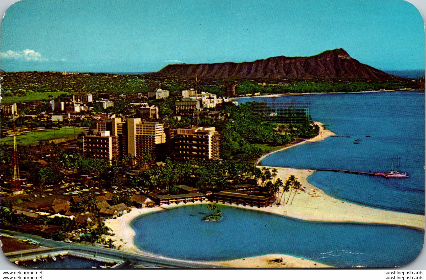 Hawaii Waikiki Aerial View With Hilton Hawaiian Village And Diamond Head 1963 - Honolulu