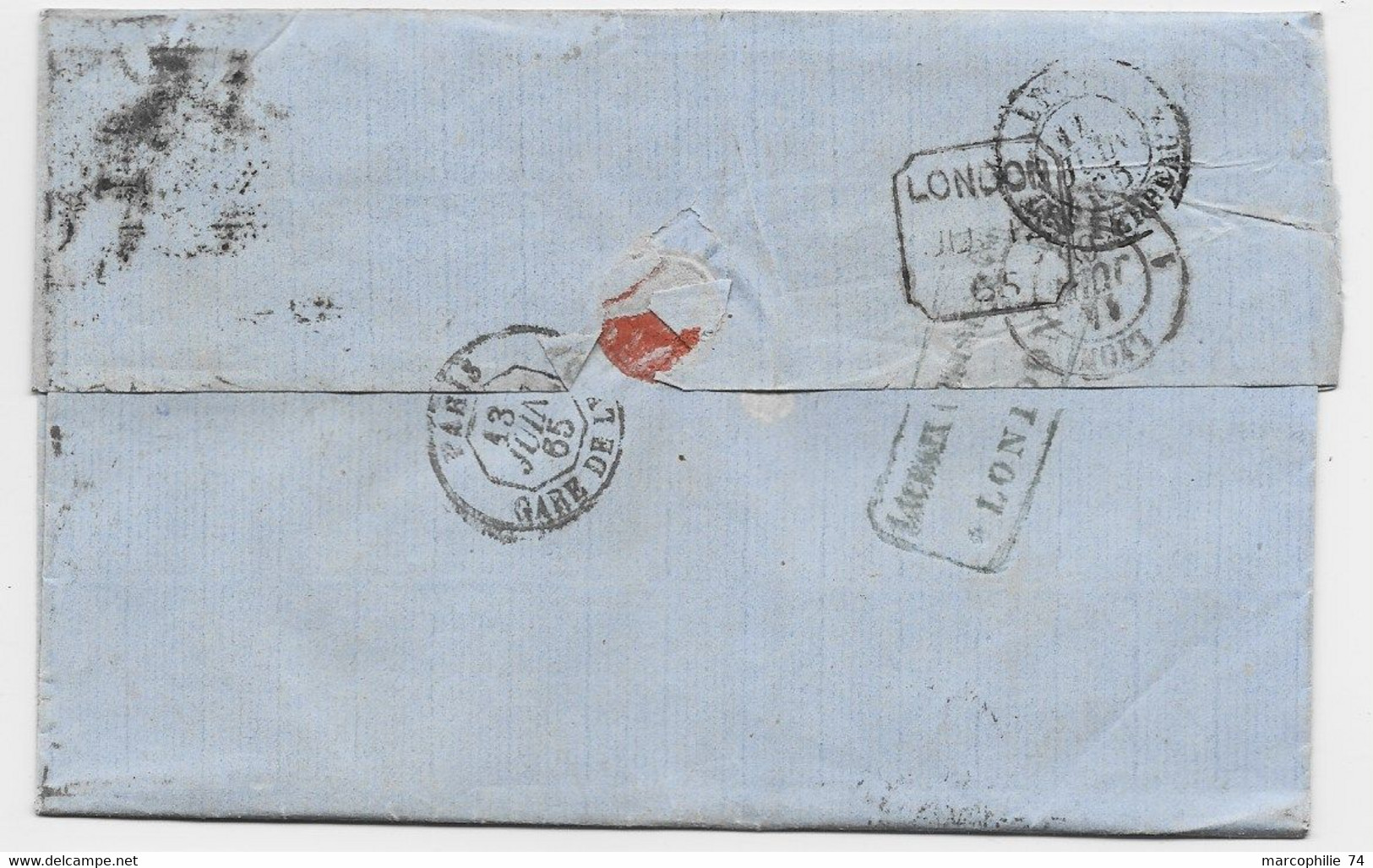 ENGLAND FOUR PENCE BANDE DE 3 LETTRE COVER 46 1865 TO FRANCE - Covers & Documents