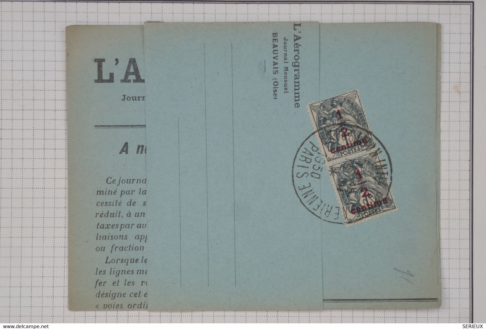 BC8 FRANCE PAIRE SUR LETTRE L AEROGRAME N°1 RARE 1950 PARIS +AERIEN+   +SURCHARGES +AFFRANC. PLAISANT - 1927-1959 Covers & Documents