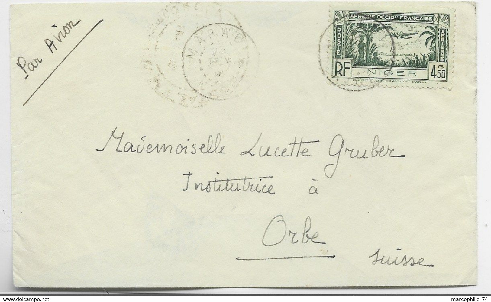 NIGER PA 4FR50 SOLO LETTRE COVER AVION  MARADI 194? TO SUISSE - Briefe U. Dokumente