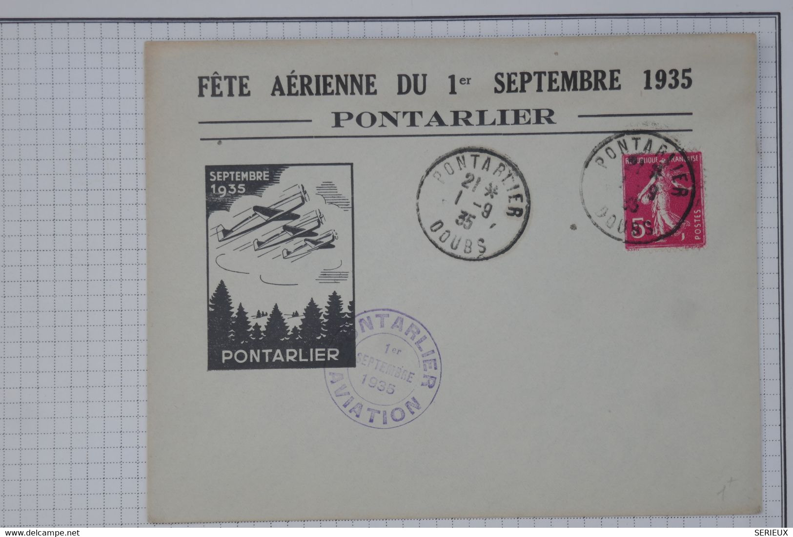 BC8 FRANCE  BELLE CARTE RR 1935  MEETING FETE AERIENNE AVIATION PONTARLIER+AFFRANCH. PLAISANT   ++ - 1927-1959 Lettres & Documents