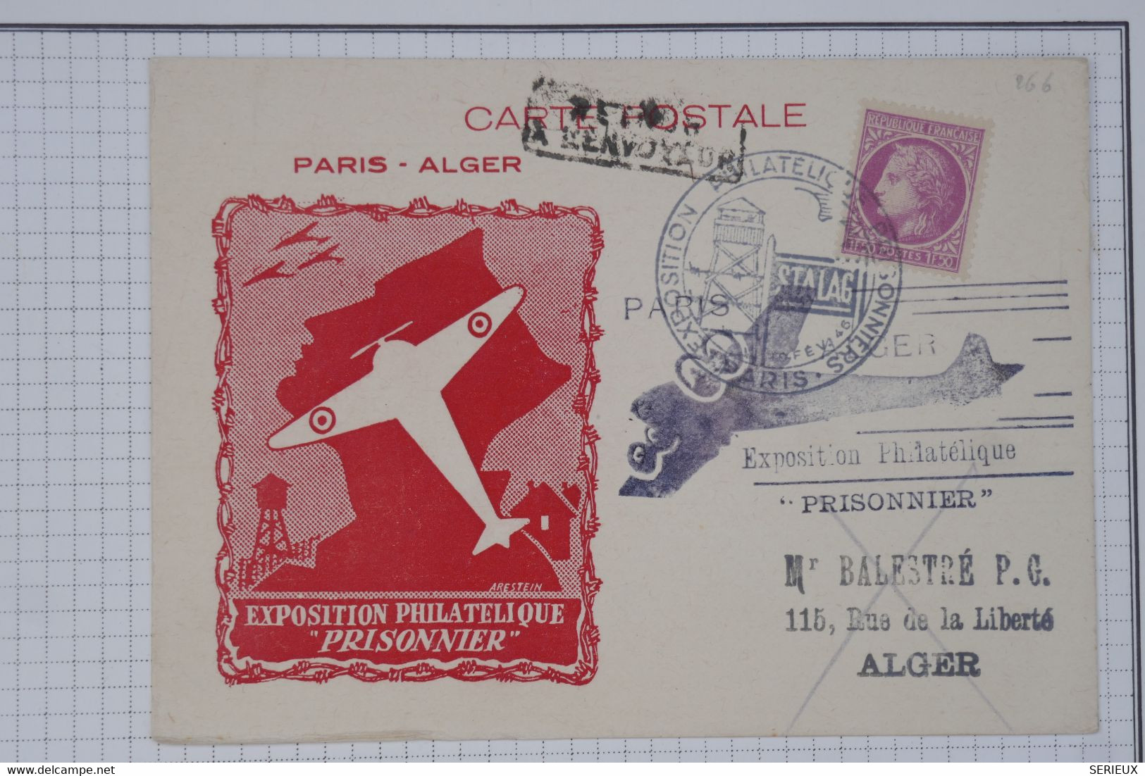 BC8 FRANCE  BELLE CARTE RR 1946  PARIS ALGER+EXPO  +AFFRANCH. PLAISANT   ++ - 1927-1959 Covers & Documents