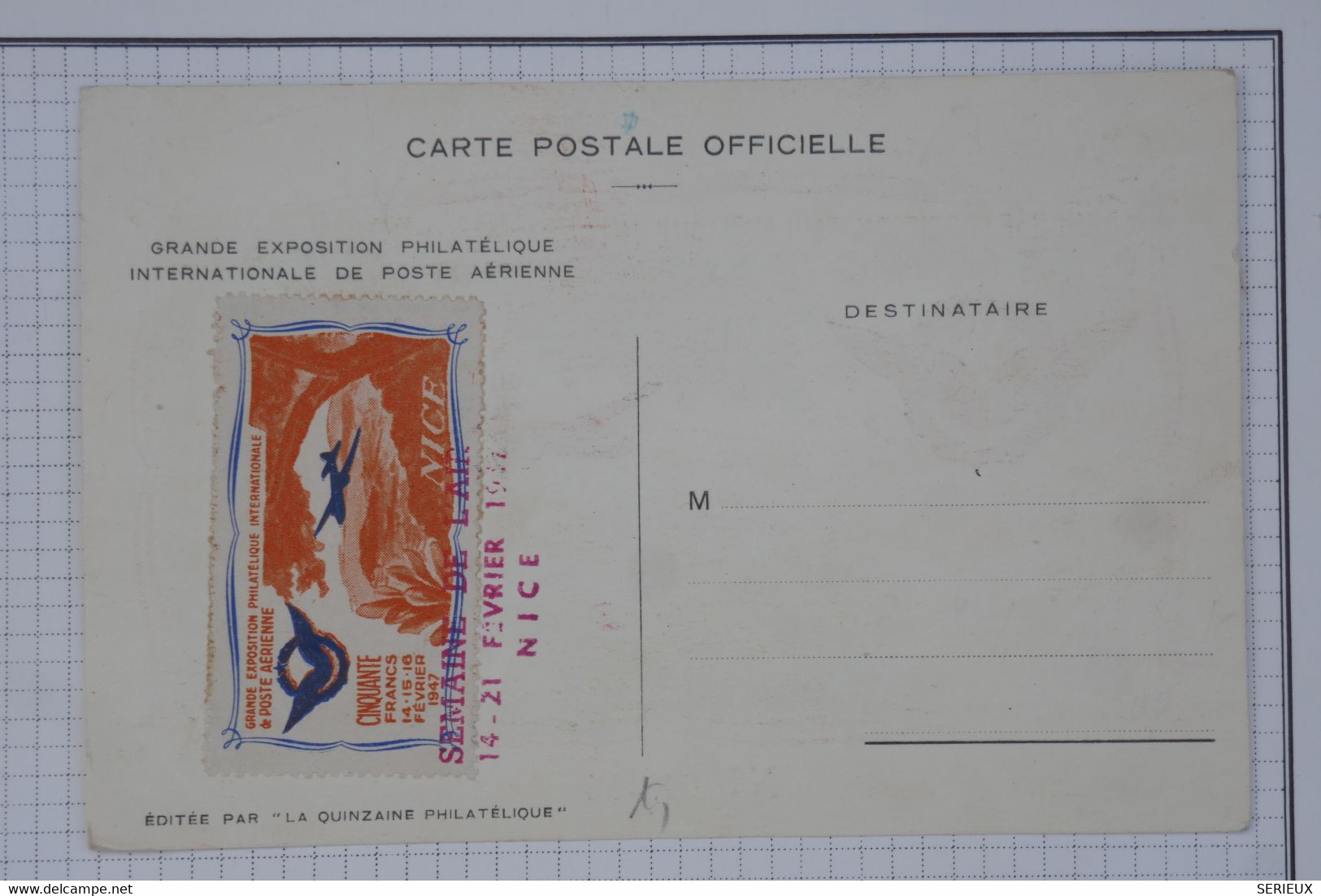 BC8 FRANCE  BELLE CARTE RR 1947  SEMAINE DE L AIR NICE 20 F  +VIGNETTE 50F  +AFFRANCH. PLAISANT   ++ - 1927-1959 Lettres & Documents