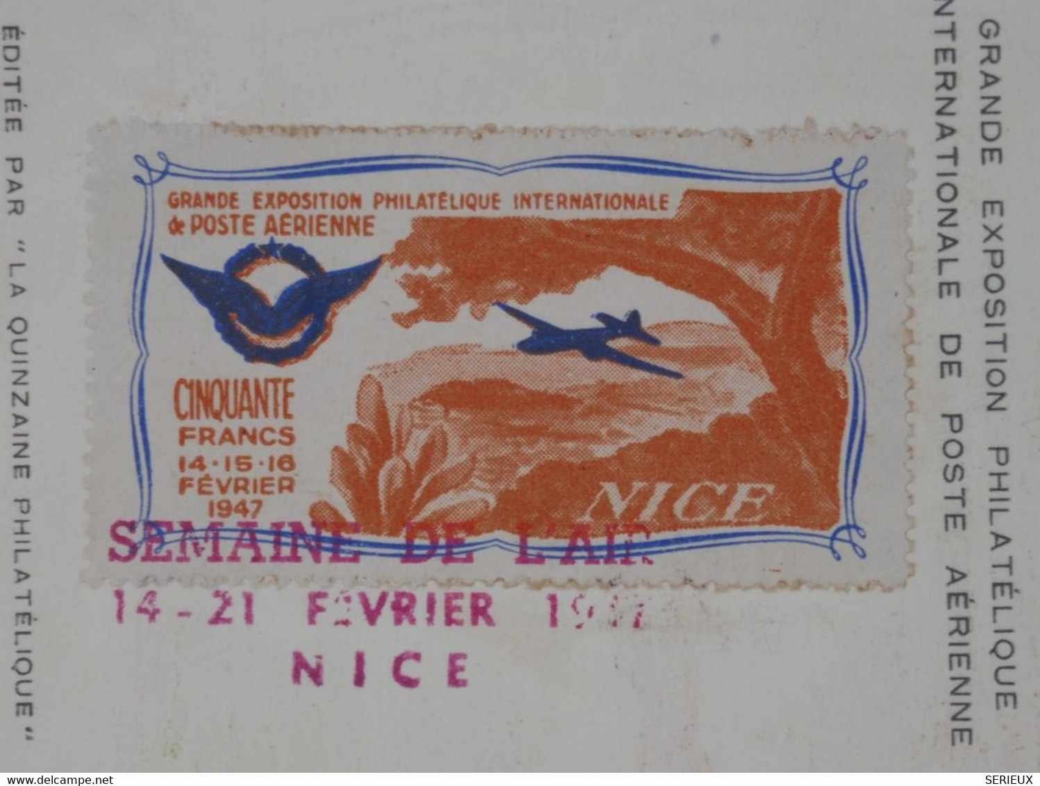 BC8 FRANCE  BELLE CARTE RR 1947  SEMAINE DE L AIR NICE 20 F  +VIGNETTE 50F  +AFFRANCH. PLAISANT   ++ - 1927-1959 Lettres & Documents