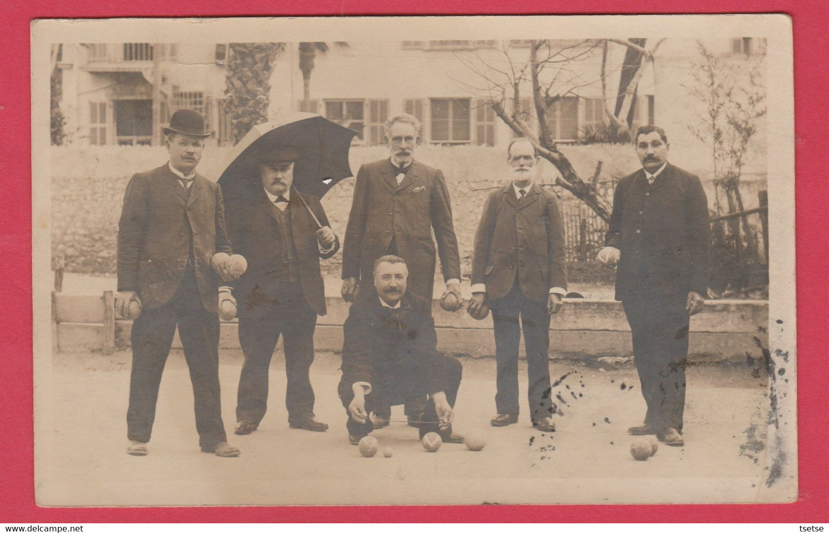 Groupe De Joueurs De Boules / Pétanque -Carte Photo Non Située, Olblitérée Dans Les Alpes-Maritimes -1908 ( Voir Verso ) - Petanque