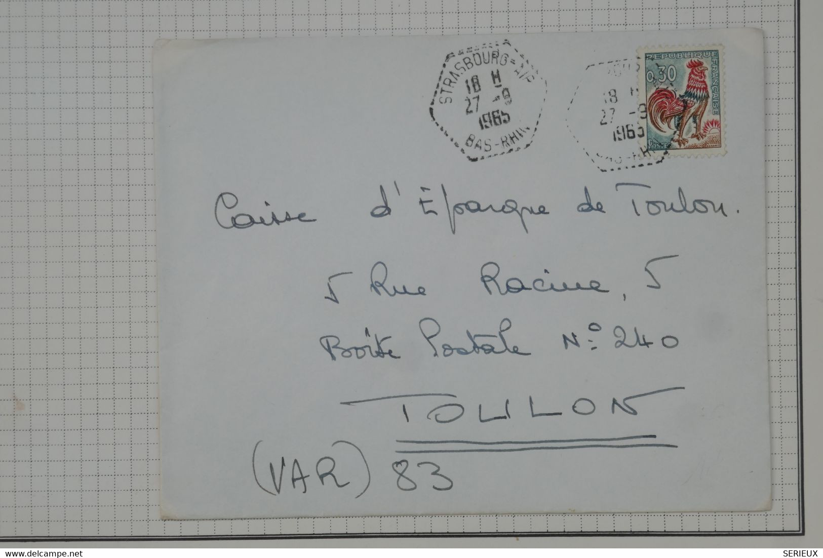 BC8 FRANCE  BELLE LETTRE  1965 STRASBOURG A TOULON  +CACHETS HEXAGONAUX +AFFRANCH. AVION PLAISANT   ++ - 1960-.... Lettres & Documents