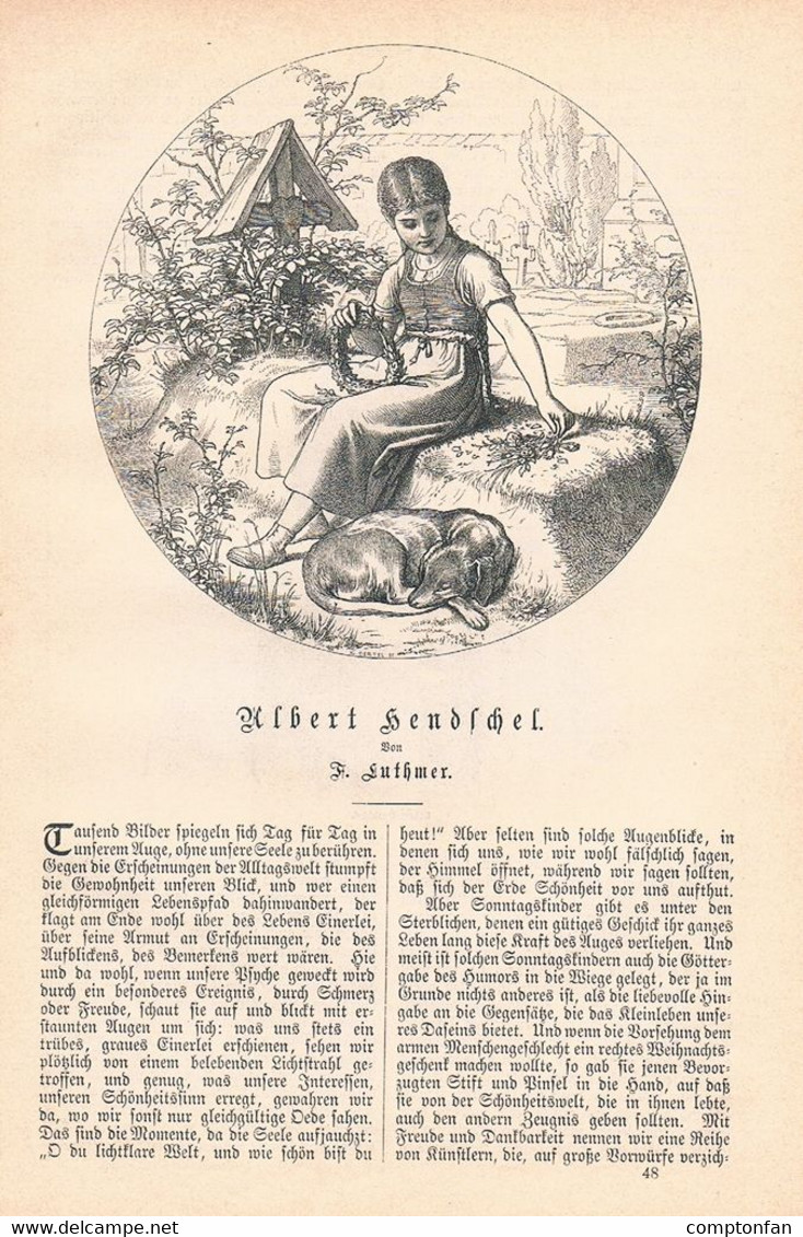 1243-2 Albert Hendschel Maler Zeichner Radierer Artikel / Bilder 1885 !! - Malerei & Skulptur