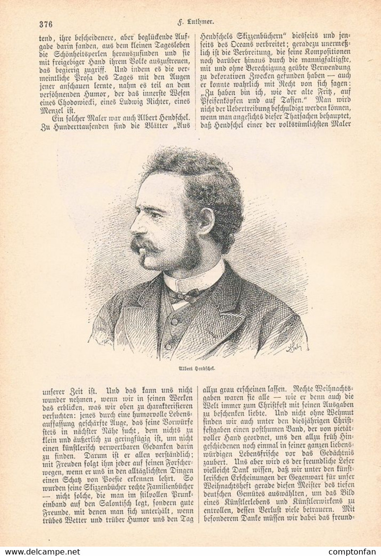 1243-2 Albert Hendschel Maler Zeichner Radierer Artikel / Bilder 1885 !! - Malerei & Skulptur