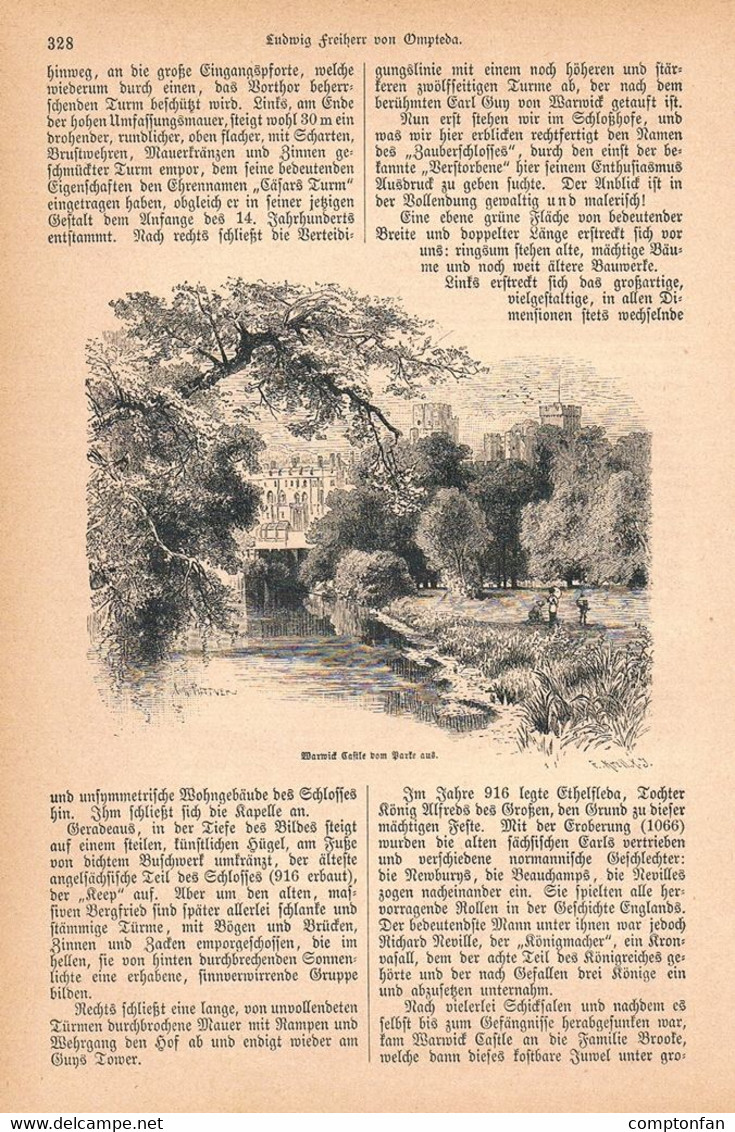 1245-2 Ompteda Warwick Castle Haddon Hall England Artikel / Bilder 1884 !! - Autres & Non Classés