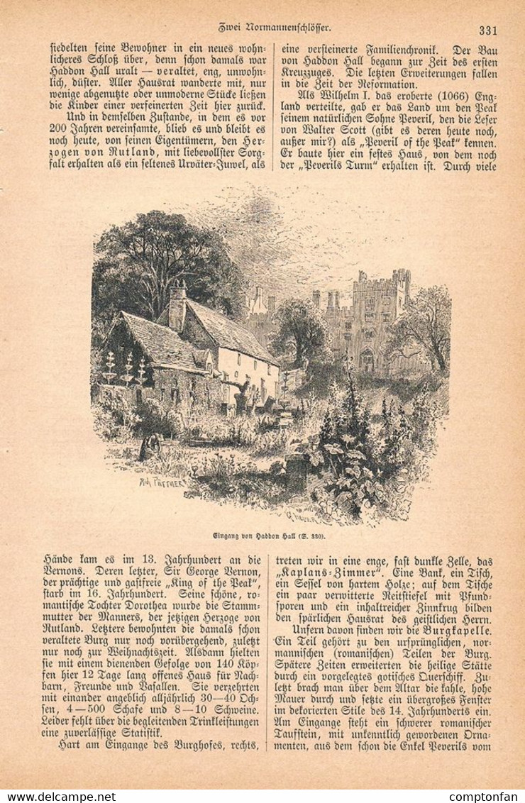 1245-2 Ompteda Warwick Castle Haddon Hall England Artikel / Bilder 1884 !! - Autres & Non Classés