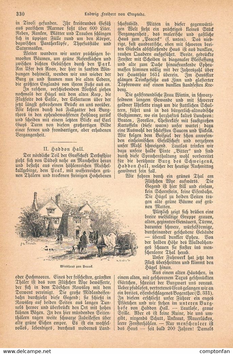 1245-2 Ompteda Warwick Castle Haddon Hall England Artikel / Bilder 1884 !! - Autres & Non Classés