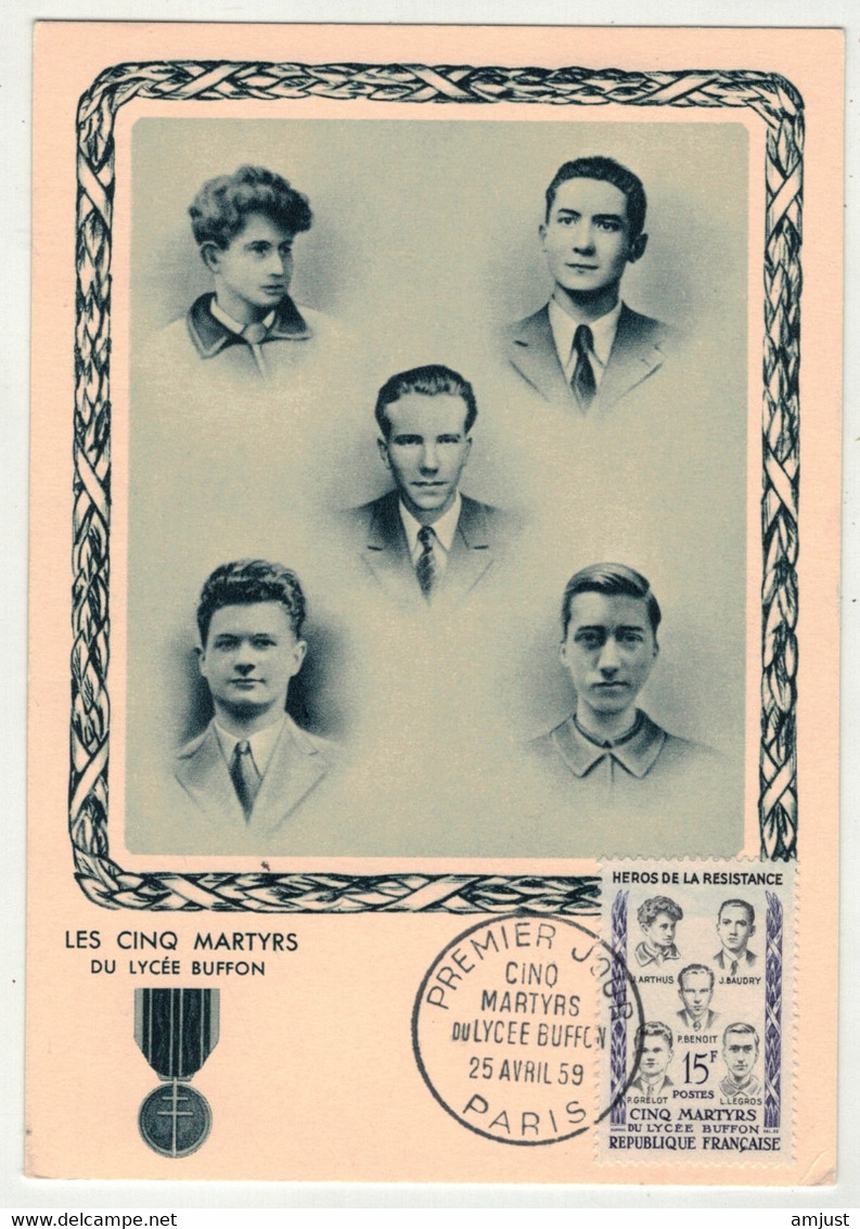 France // Carte Maximum // 1950-1959 // Cinq Martyrs Du Lycée Buffon - 1950-1959