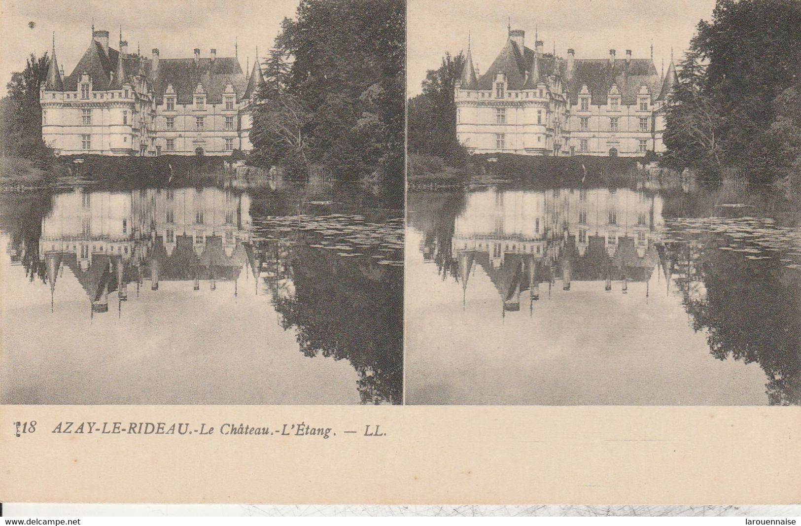 Vue Stéréoscopique - Azay Le Rideau - Le Château - L' Etang - Cartes Stéréoscopiques