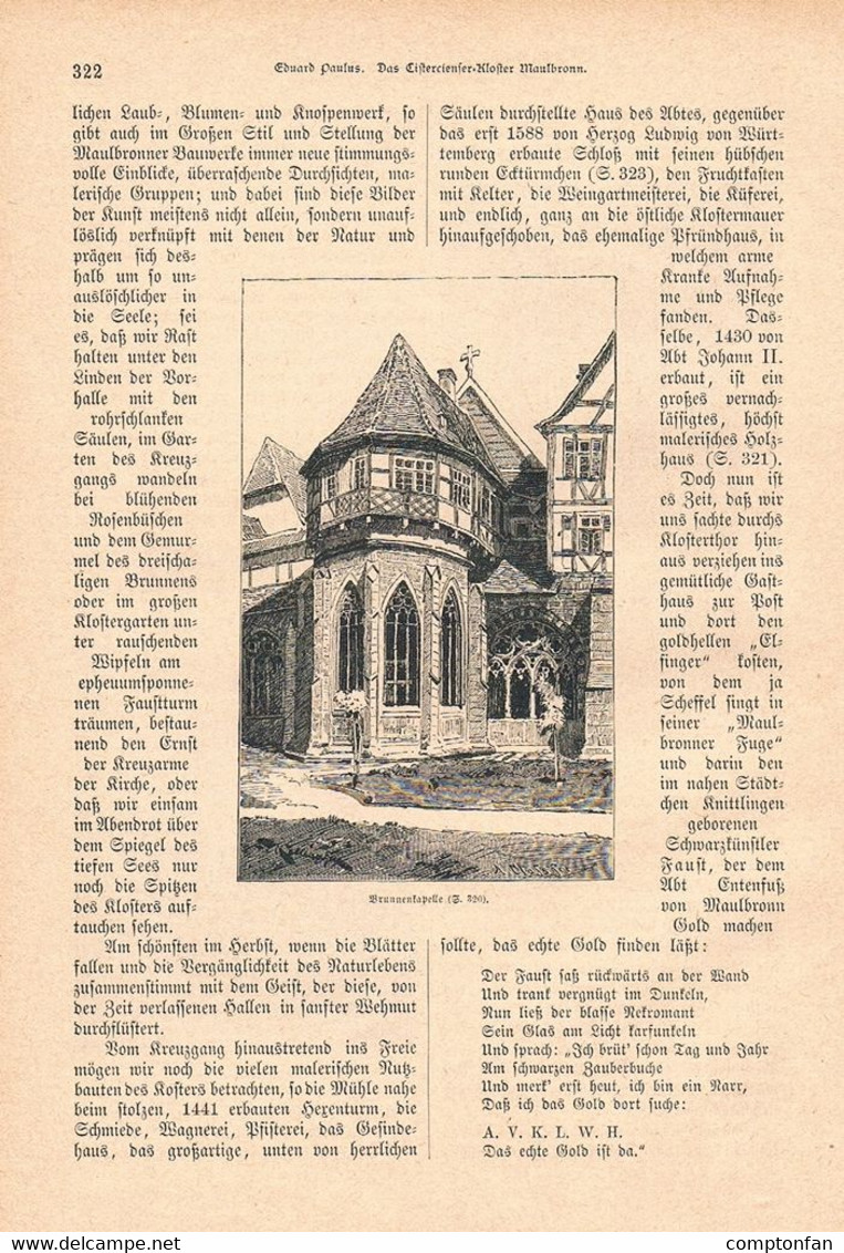 A102 1257 Eduard Paulus Kloster Maulbronn Artikel / Bilder 1883 !! - Autres & Non Classés
