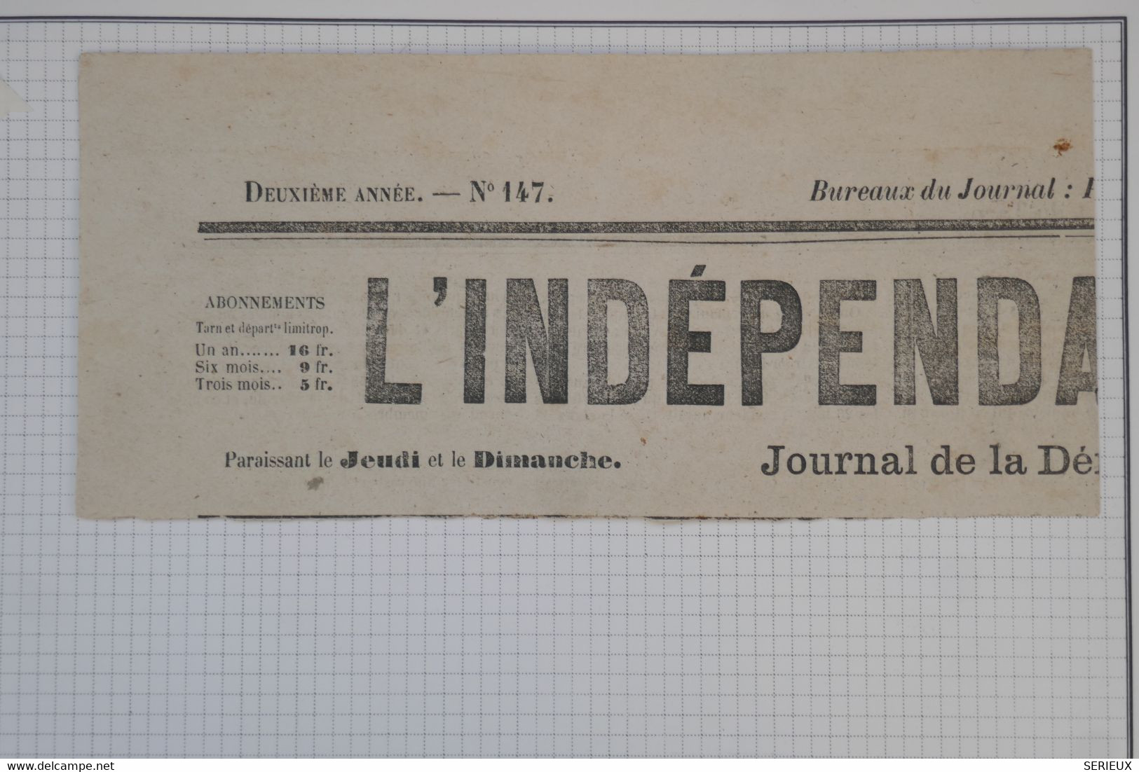 BC8 FRANCE SUR   DEMI JOURNAL L INDEPENDANT  DU TARN  25 DEC. 1869  JOUR DE NOEL  +AFFRANC.INTERESSANT - Journaux