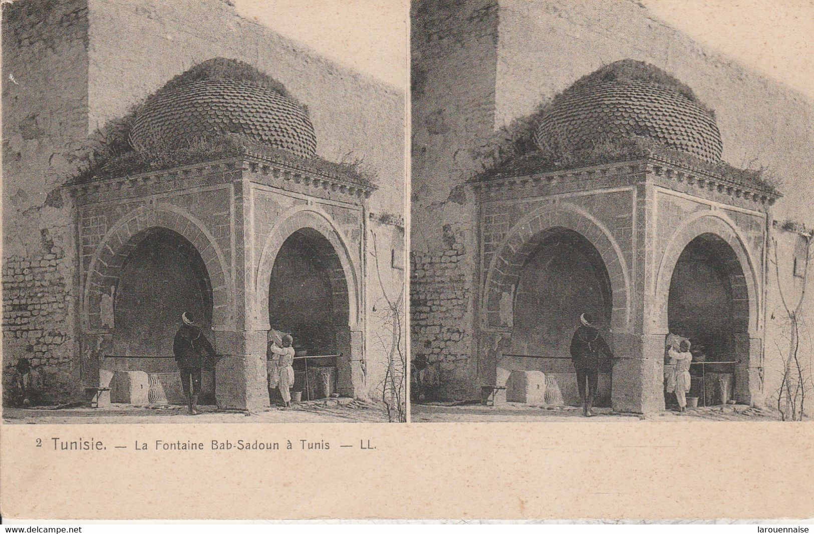 Vue Stéréoscopique -Tunisie - La Fontaine Bab Sadoun à Tunis - Cartes Stéréoscopiques