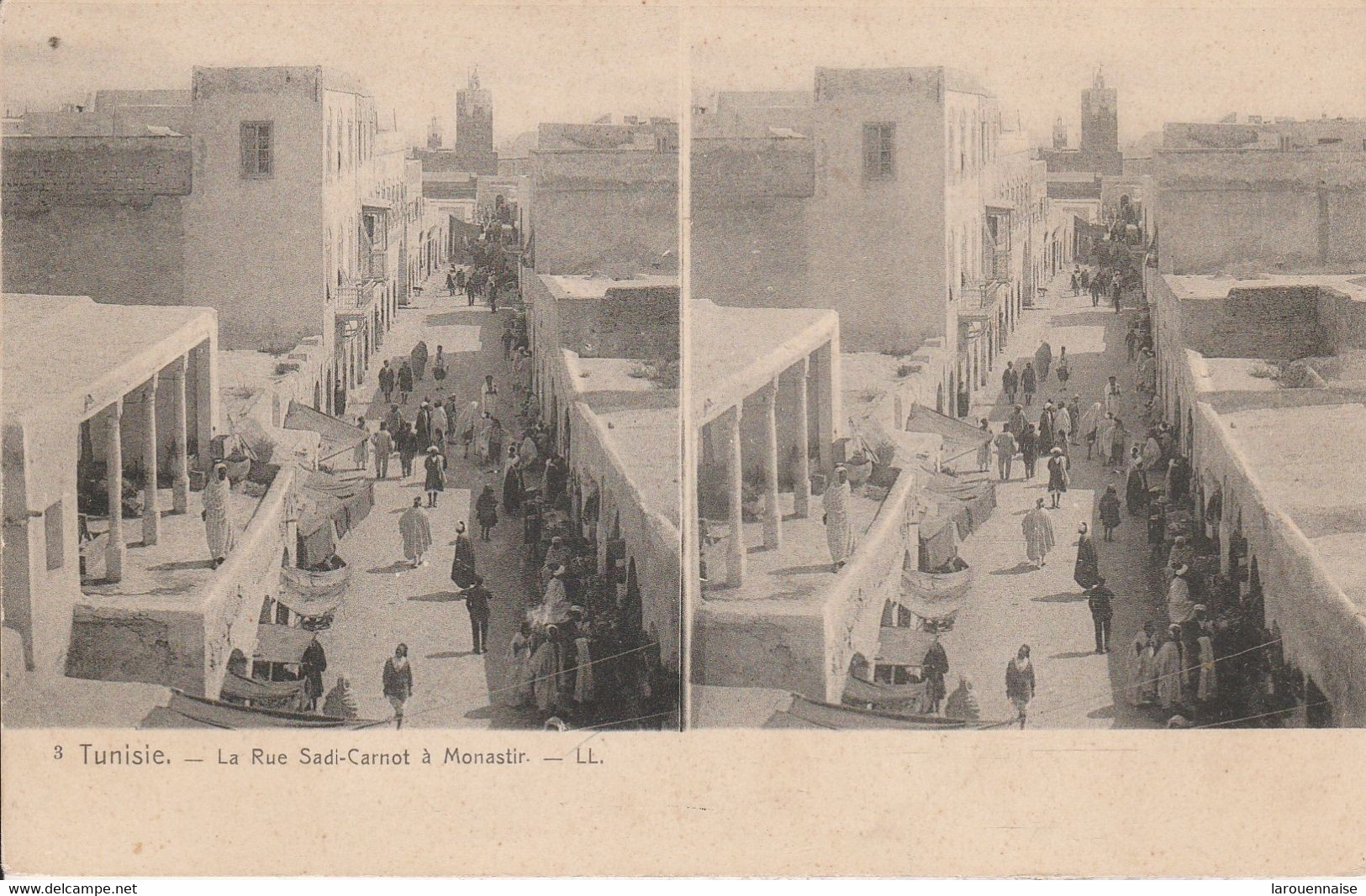 Vue Stéréoscopique -Tunisie - La Rue Sadi Carnot à Monastir - Cartes Stéréoscopiques