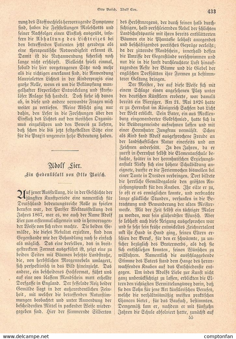 A102 1260 Adolf Lier Gedenkblatt Landschaftsmaler Artikel / Bilder 1883 !! - Pintura & Escultura