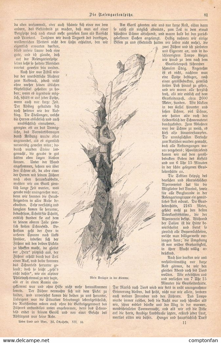 A102 1266 Emil Terschak Rosengarten Catinaccio Dolomiten Artikel / Bilder 1896 !! - Otros & Sin Clasificación
