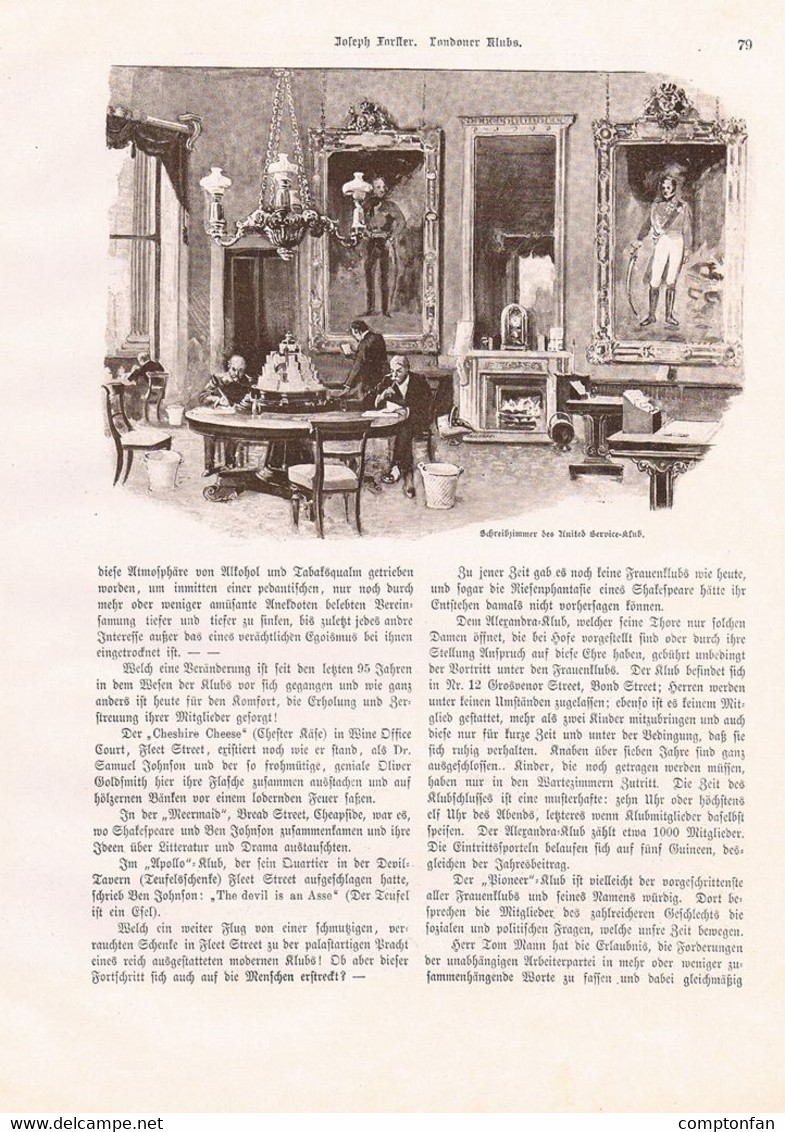 A102 1271 Joseph Forster London Londoner Gentlemen’s Club Artikel / Bilder 1896 !! - Autres & Non Classés