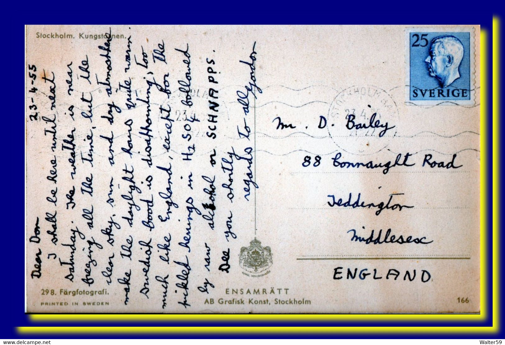 1955 Sverige Sweden Postcard Stockholm Kungstornen Posted To England 3scans - Other & Unclassified