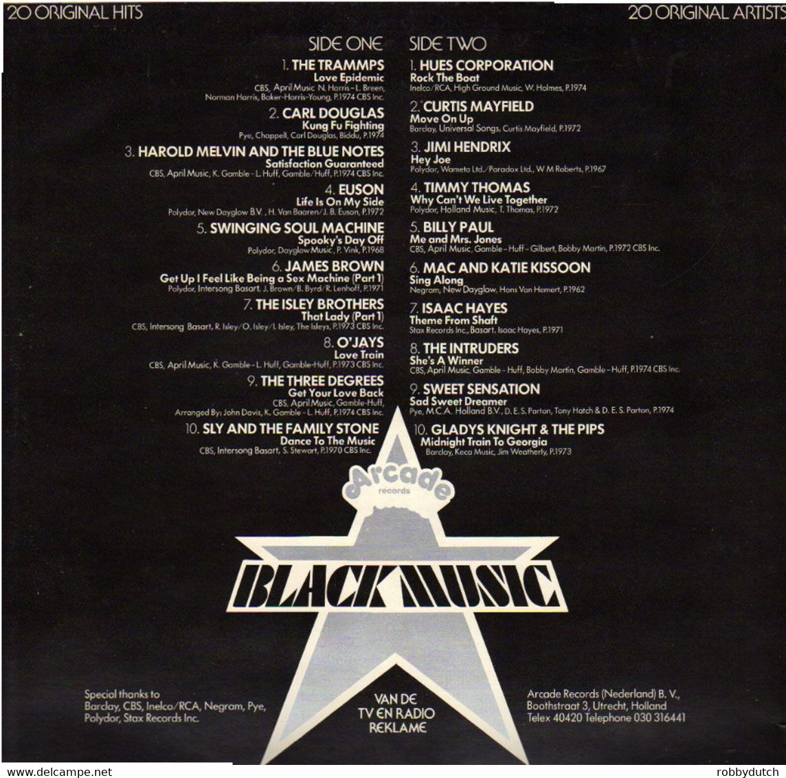 * LP *  BLACK MUSIC - TRAMMPS / JAMES BROWN / THREE DEGREES / ISAAC HAYES / JIMI HENDRIX A.o. - Compilaties