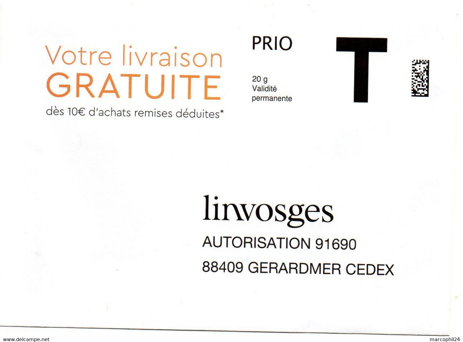 VOSGES - Dépt N° 88 = GERARDMER = ENVELOPPE REPONSE T ' LINVOSGES / LIVRAISON GRATUITE ' - Cards/T Return Covers