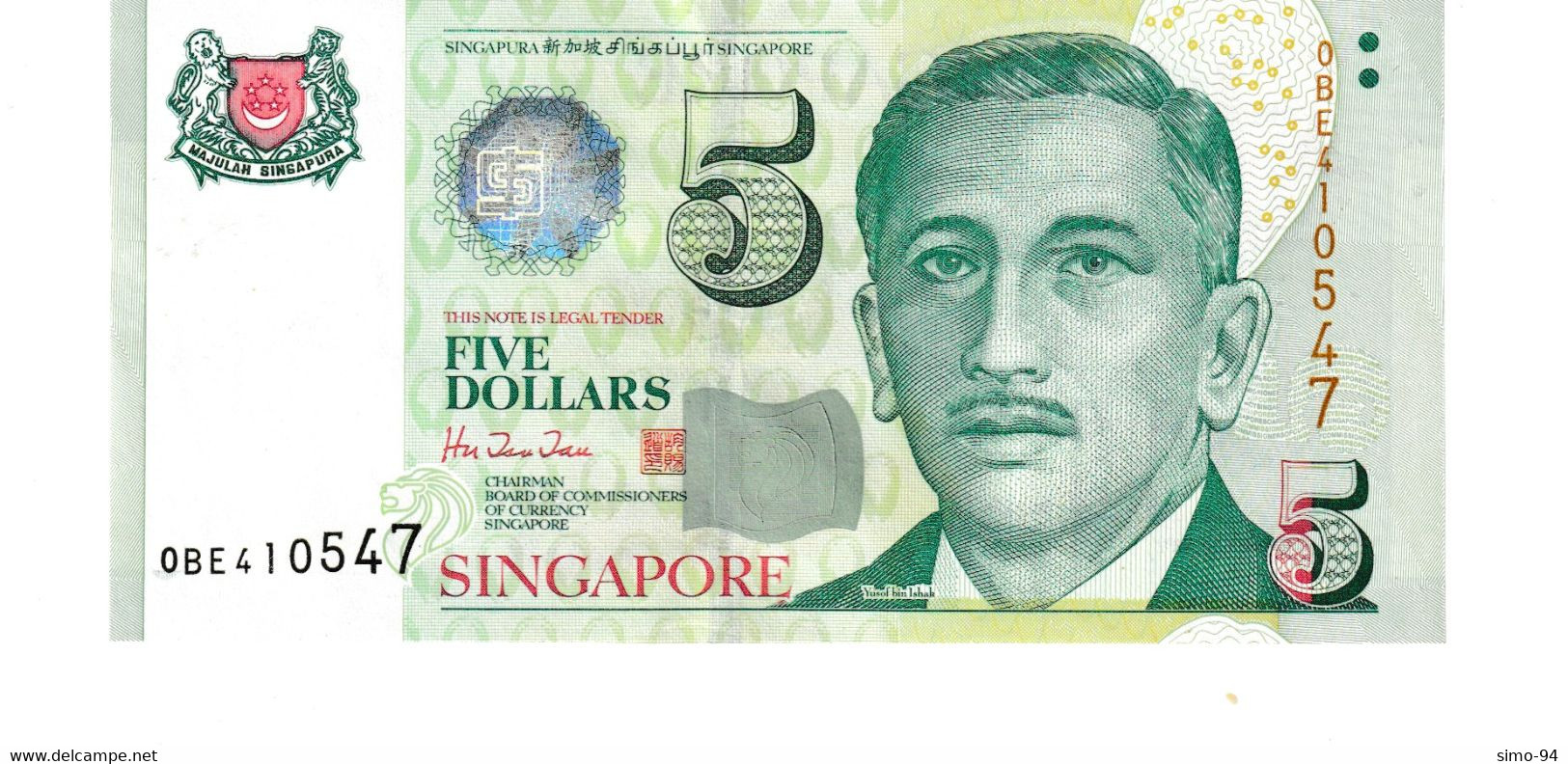 Singapore P.39  5 Dollars 1999 Unc - Singapore