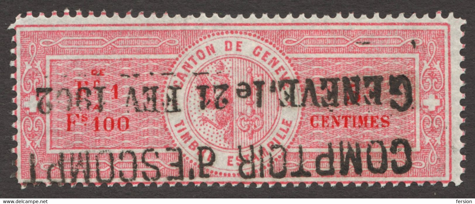 Schweiz Switzerland Suisse Helvetia 1902 Canton GENÉVE GENF Local Tax Revenue Stamp - 5 Ct.  - Coat Of Arms / Eagle Key - Fiscaux