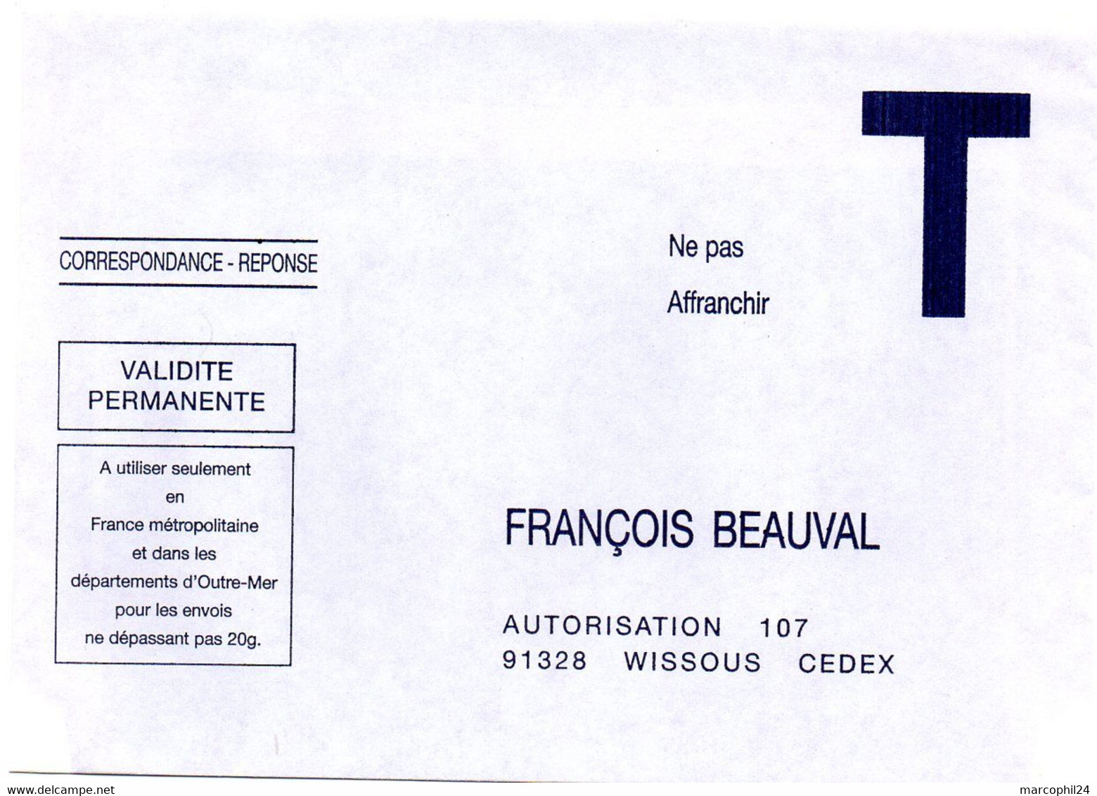 ESSONNE - Dépt N° 91 = WISSOUS = CORRESPONDANCE REPONSE T  ' FRANCOIS BEAUVAL ' - Cards/T Return Covers