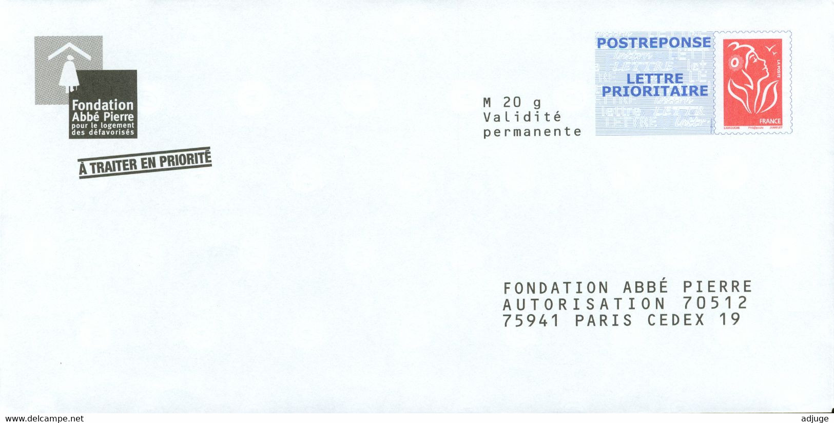POSTRÉPONSE - Fondation Abbé Pierre -  Réf. 08P053 **SUP*** 2 Scan - PAP: Antwort