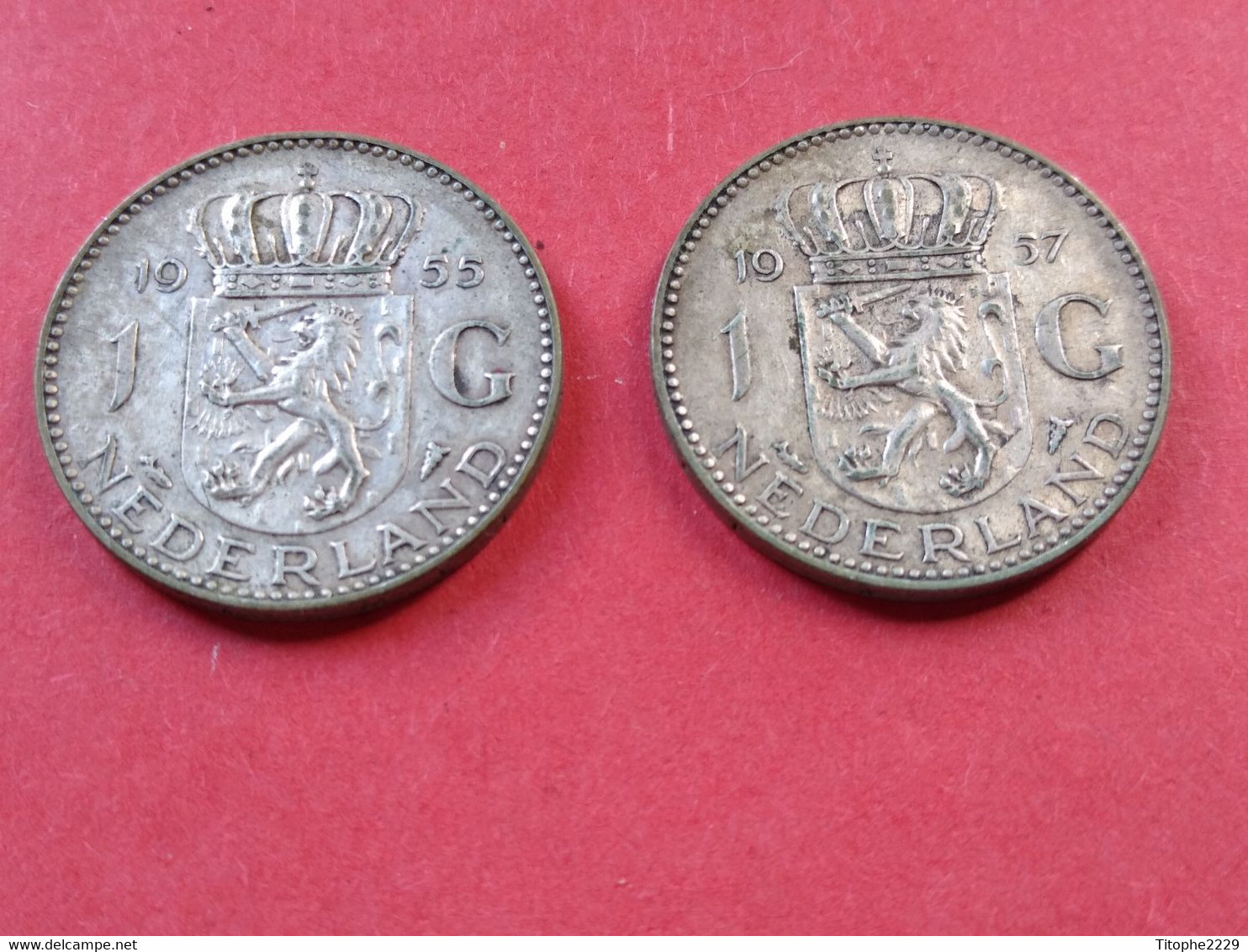 Lot De 2 X 1 Gulden 1955 + 1957 En Argent / Silver - Monnaies D'or Et D'argent