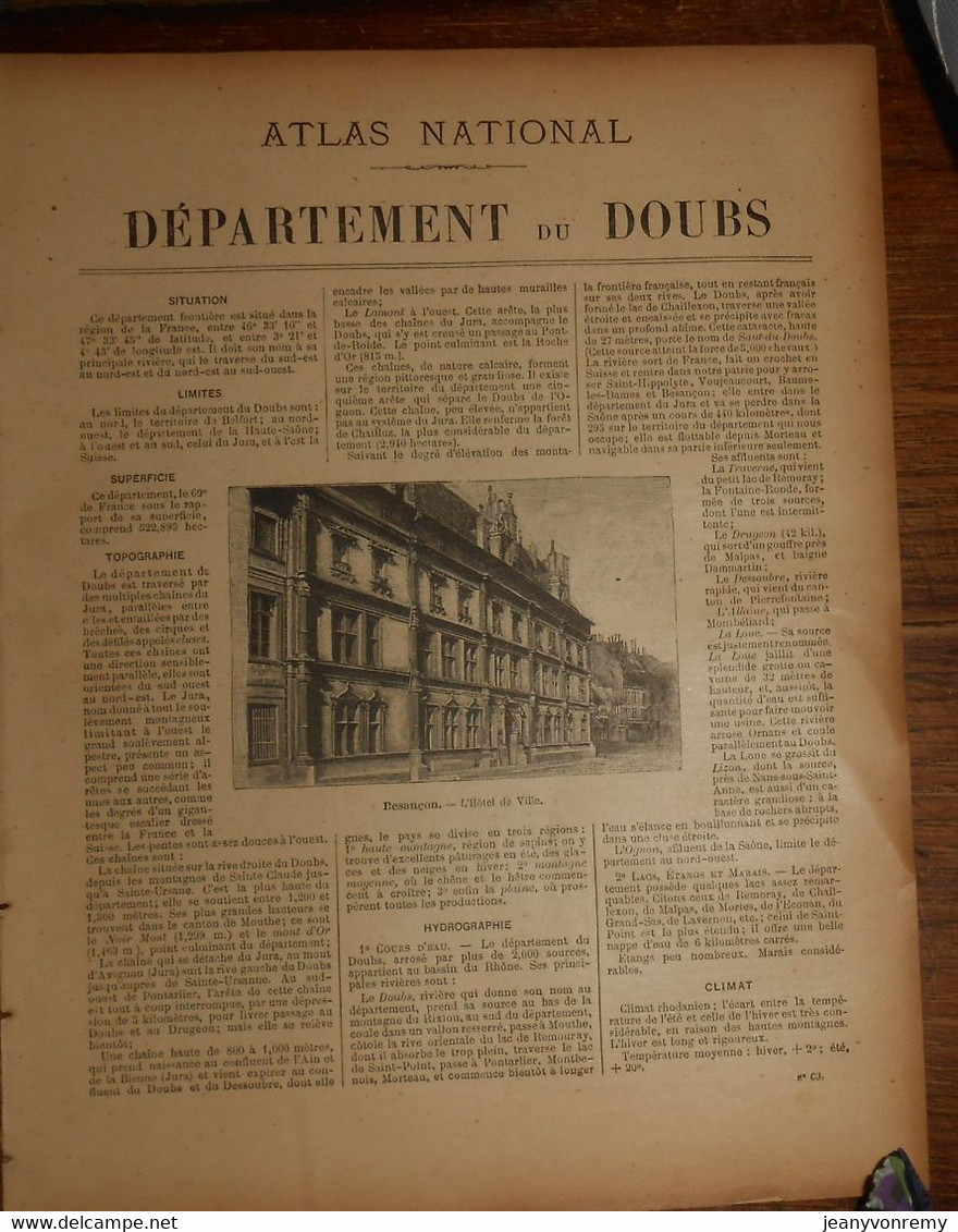 Département Du Doubs. 1896 - Franche-Comté
